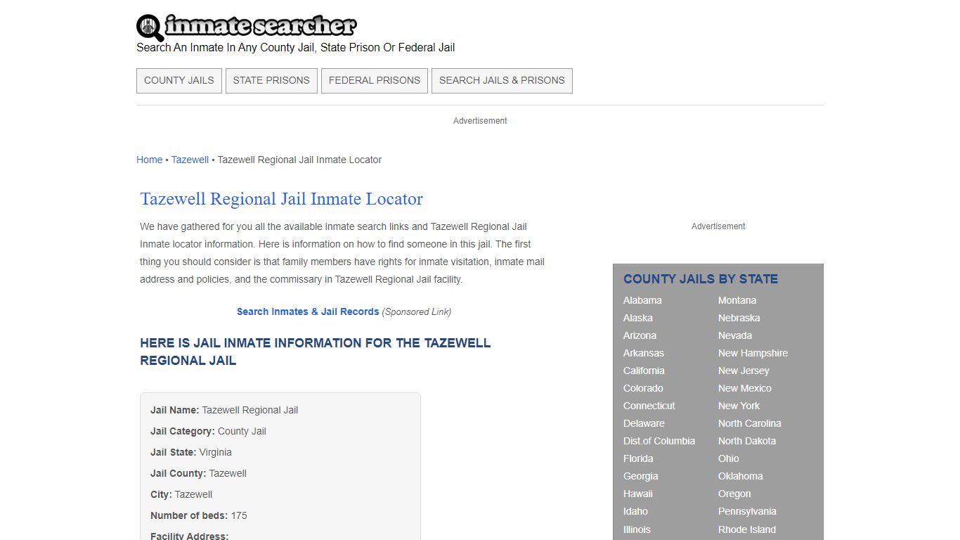 Tazewell Regional Jail Inmate Locator - Inmate Searcher